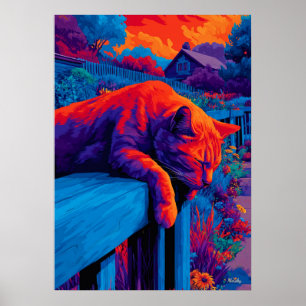Kleurrijke expressionistische tuinkatten wandkunst poster