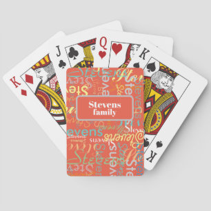 Kleurrijke familienaam Herhaald sinaasappel-rood Pokerkaarten