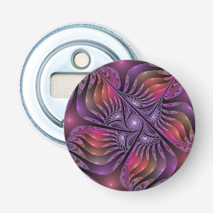 Kleurrijke Fantasie Abstract Trippy Paarse Fractal Button Flesopener