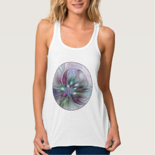 Kleurrijke Fantasie Abstracte Moderne Fractal Bloe Tanktop
