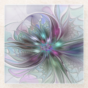 Kleurrijke Fantasie Abstracte Moderne Fractale Blo Glazen Onderzetter