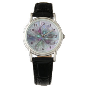 Kleurrijke Fantasie Abstracte Moderne Fractale Blo Horloge