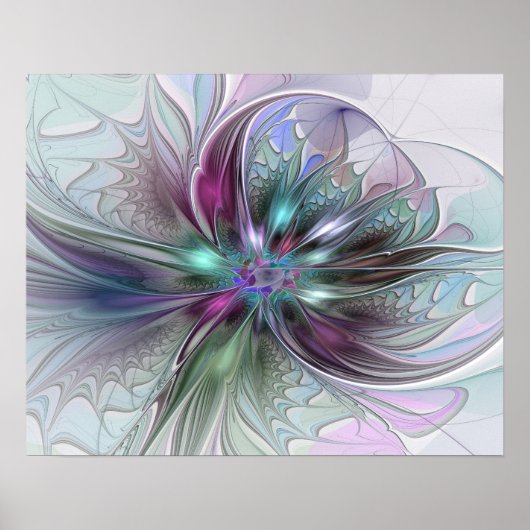 Kleurrijke Fantasie Abstracte Moderne Fractale Blo Poster (Voorkant)