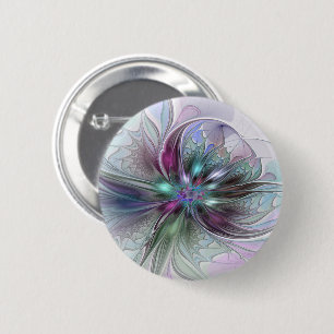 Kleurrijke Fantasie Abstracte Moderne Fractale Blo Ronde Button 5,7 Cm
