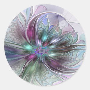 Kleurrijke Fantasie Abstracte Moderne Fractale Blo Ronde Sticker