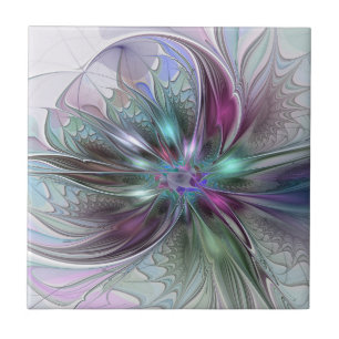 Kleurrijke Fantasie Abstracte Moderne Fractale Blo Tegeltje