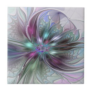 Kleurrijke Fantasie Abstracte Moderne Fractale Blo Tegeltje