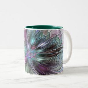 Kleurrijke Fantasie Abstracte Moderne Fractale Blo Tweekleurige Koffiemok