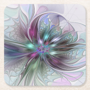 Kleurrijke Fantasie Abstracte Moderne Fractale Blo Vierkante Kartonnen Onderzetter
