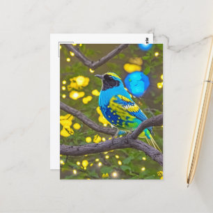 Kleurrijke Fantasie Blauwe en Gele Vogel Briefkaart