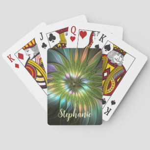 Kleurrijke Fantasie Bloem Fractale Kunst Naam Pokerkaarten