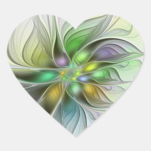 Kleurrijke Fantasie Bloem Modern Abstract Fractal Hart Sticker (Voorkant)