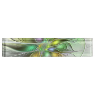 Kleurrijke Fantasie Bloem Modern Abstract Fractal Naambordje