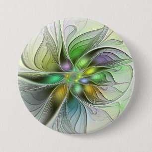 Kleurrijke Fantasie Bloem Modern Abstract Fractal Ronde Button 7,6 Cm