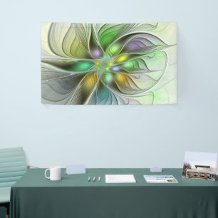 Kleurrijke Fantasie Bloem Modern Abstract Fractal Spandoek