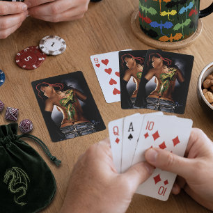 Kleurrijke Fantasie Drakentattoo Vrouw Pokerkaarten