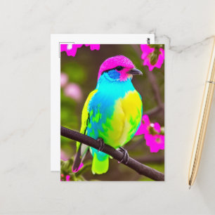 Kleurrijke Fantasie Vogel Op Een Tak Met Bloemen Briefkaart