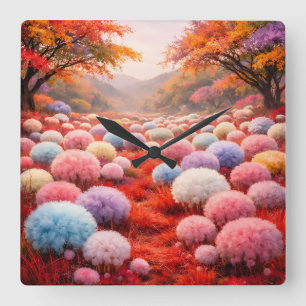 Kleurrijke Fantasie Weide Wandklok Gezellig Decor Vierkante Klok