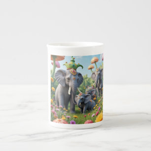Kleurrijke fantasiebeker met olifant porselein kop