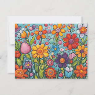 Kleurrijke Fantasievolle Zomerbloemen Briefkaart