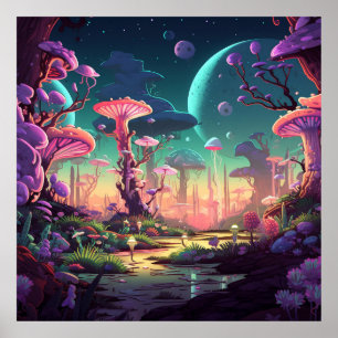 Kleurrijke fantastische landschappen poster