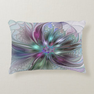 Kleurrijke Fantasy Abstract Modern Fractal Flower Accent Kussen