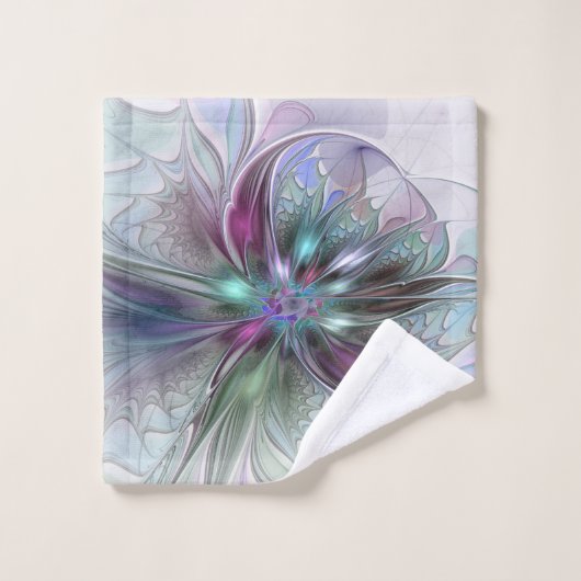 Kleurrijke Fantasy Abstract Modern Fractal Flower Bad Handdoek (Wasdoekje)