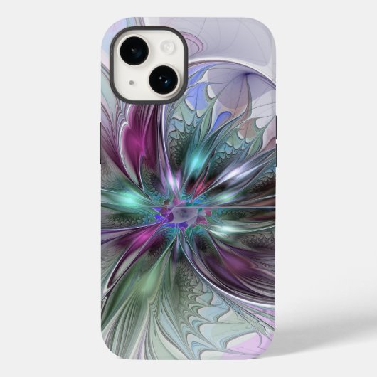 Kleurrijke Fantasy Abstract Modern Fractal Flower Case-Mate iPhone Case (Achterkant)