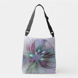 Kleurrijke Fantasy Abstract Modern Fractal Flower Crossbody Tas