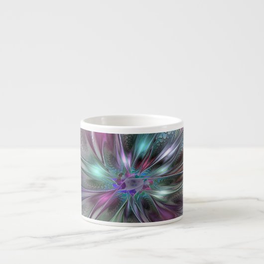 Kleurrijke Fantasy Abstract Modern Fractal Flower Espresso Kop (Voorkant)