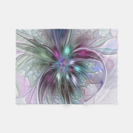 Kleurrijke Fantasy Abstract Modern Fractal Flower Fleece Deken (Voorkant (Horizontaal))