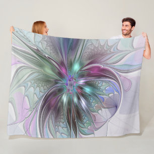 Kleurrijke Fantasy Abstract Modern Fractal Flower Fleece Deken