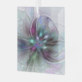 Kleurrijke Fantasy Abstract Modern Fractal Flower Glas Ornament (Voorkant links)