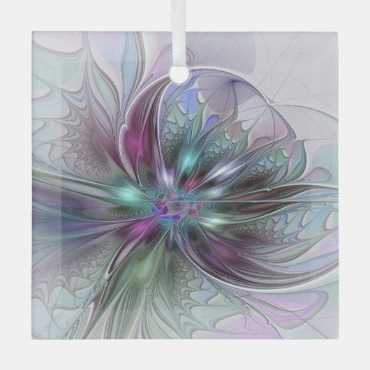 Kleurrijke Fantasy Abstract Modern Fractal Flower Glas Ornament (Voorkant)