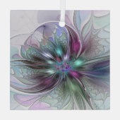 Kleurrijke Fantasy Abstract Modern Fractal Flower Glas Ornament (Achterkant)