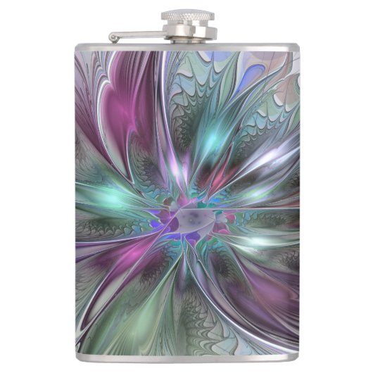 Kleurrijke Fantasy Abstract Modern Fractal Flower Heupfles (Voorkant)