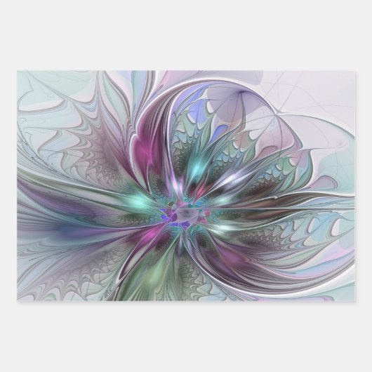 Kleurrijke Fantasy Abstract Modern Fractal Flower Inpakpapier Vel (Voorkant 3)