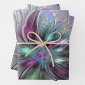 Kleurrijke Fantasy Abstract Modern Fractal Flower Inpakpapier Vel (In situ)