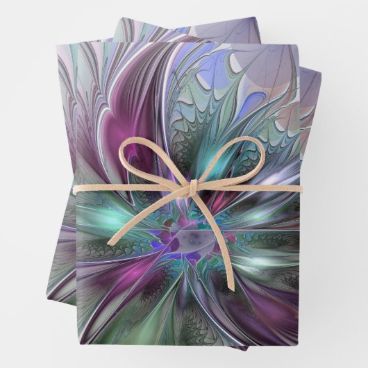 Kleurrijke Fantasy Abstract Modern Fractal Flower Inpakpapier Vel (In situ)
