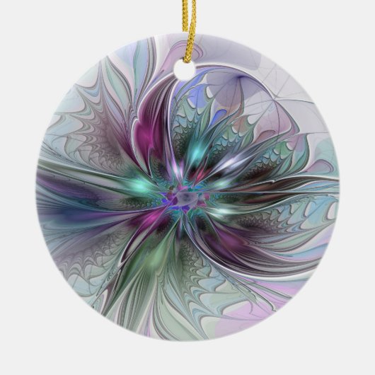 Kleurrijke Fantasy Abstract Modern Fractal Flower Keramisch Ornament (Voorkant)