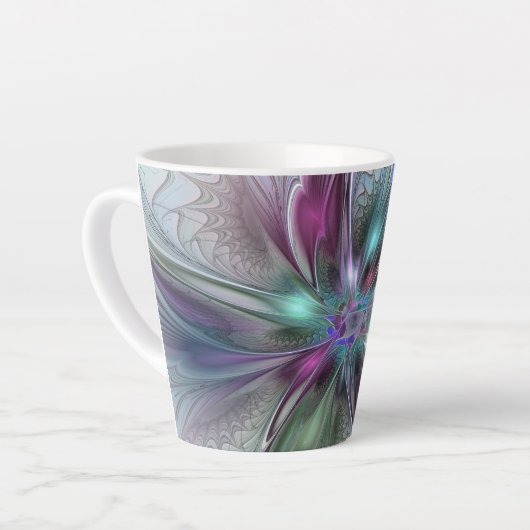 Kleurrijke Fantasy Abstract Modern Fractal Flower Latte Mok (Linkerhoek)