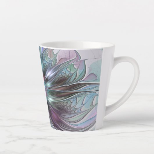 Kleurrijke Fantasy Abstract Modern Fractal Flower Latte Mok (Rechts)