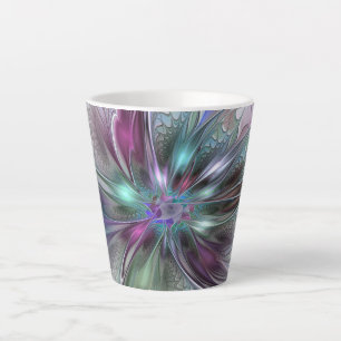 Kleurrijke Fantasy Abstract Modern Fractal Flower Latte Mok