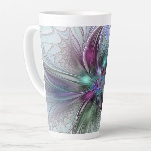 Kleurrijke Fantasy Abstract Modern Fractal Flower Latte Mok (Linkerhoek)