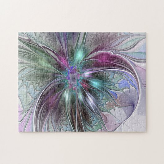Kleurrijke Fantasy Abstract Modern Fractal Flower Legpuzzel (Horizontaal)