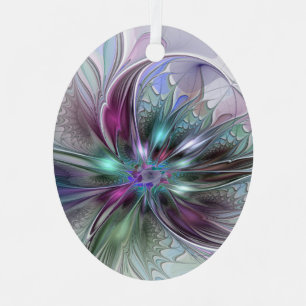 Kleurrijke Fantasy Abstract Modern Fractal Flower Metalen Ornament