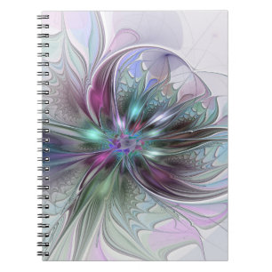 Kleurrijke Fantasy Abstract Modern Fractal Flower Notitieboek