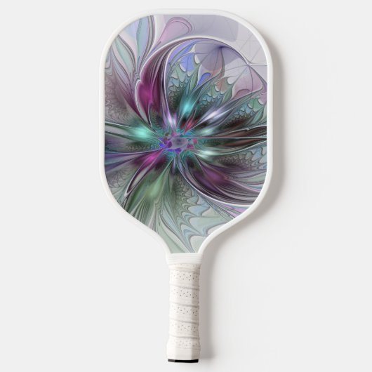 Kleurrijke Fantasy Abstract Modern Fractal Flower Pickleball Paddle (Achterkant)