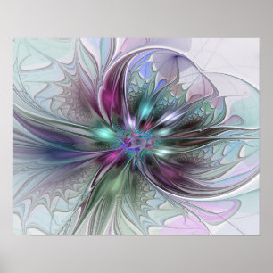 Kleurrijke Fantasy Abstract Modern Fractal Flower Poster