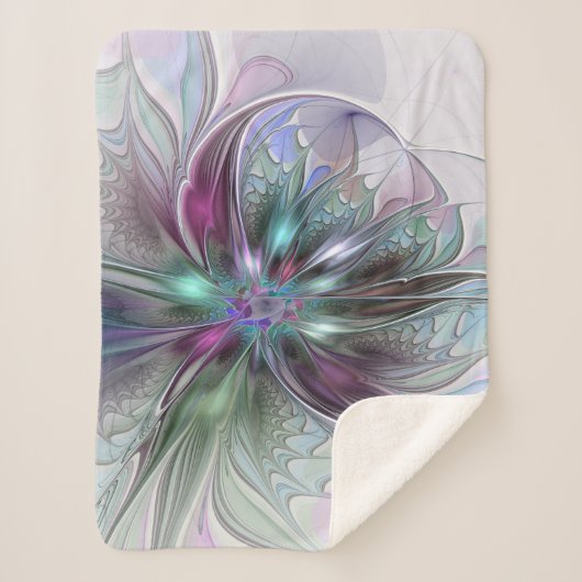 Kleurrijke Fantasy Abstract Modern Fractal Flower Sherpa Deken (Voorkant)